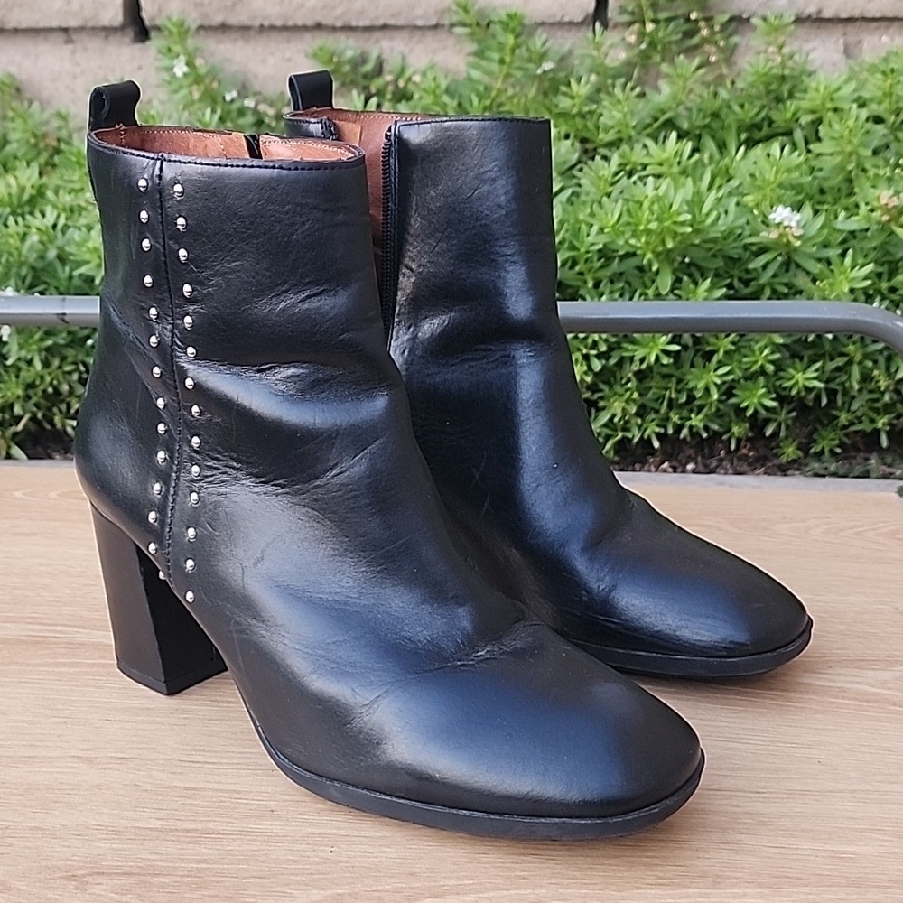 Marroqui Sanchez Black Leather Boots Side Zip Silver Rivets Size 39 - Picture 3 of 13